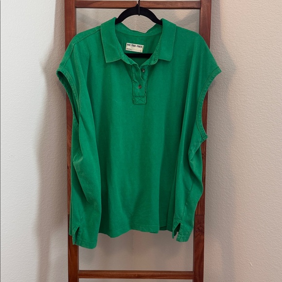 We The Free Tops - ☘️ Free People We The Free Keep On Cotton Polo in Green Size Large NWOT☘️